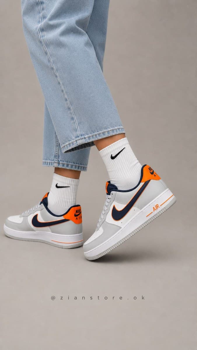 Lifestyle Force Air Bajita Gris/Blanco/Marino/Naranja — ángulo alternativo