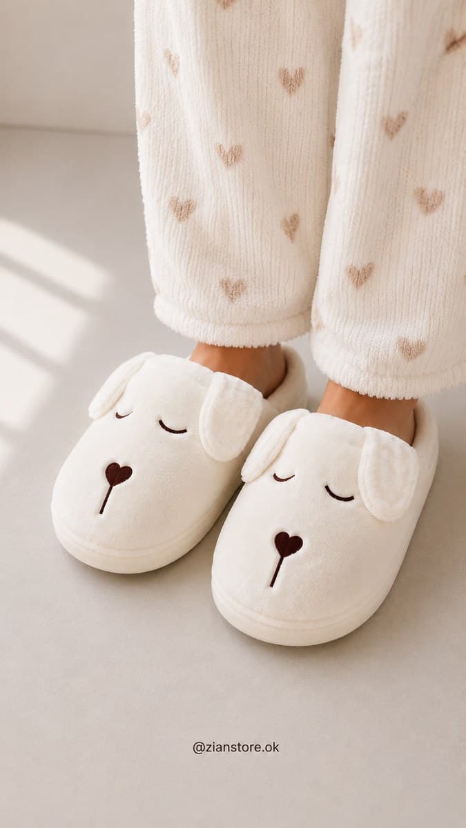 Pantuflas Carita Perrito Crema